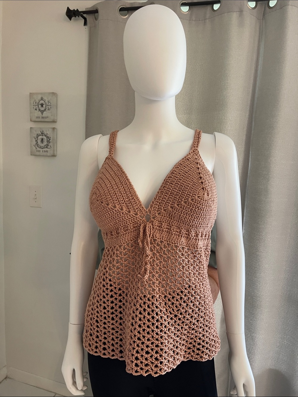 Women's Crochet Tank Swim Cover in Dusty Rose